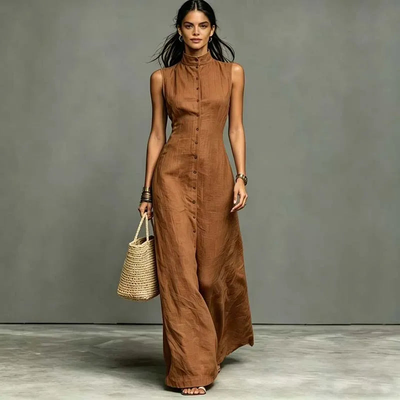 Jennie Stand Collar Sleeveless Maxi Dress