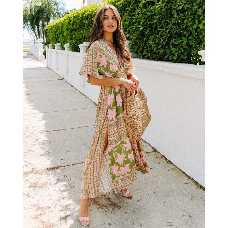 Valerie Floral Side Slit Spring Maxi Dress