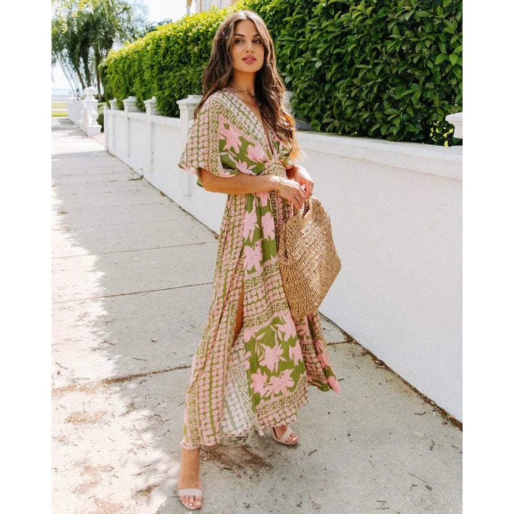 Valerie Floral Side Slit Spring Maxi Dress