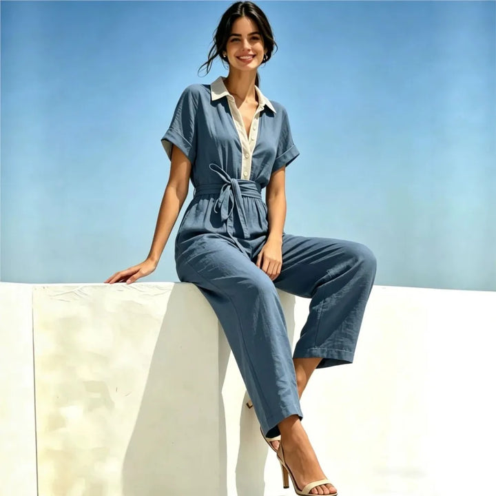 Olivia Belted Short Sleeve Jumpsuit