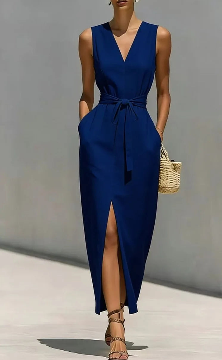 Monica Front Tie V Neck Maxi Dress