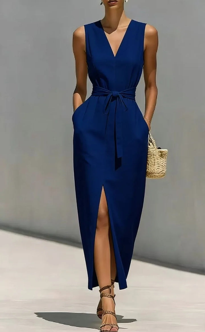 Monica Front Tie V Neck Maxi Dress