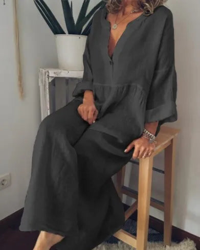 Elara Relaxed Cotton Linen Long Dress