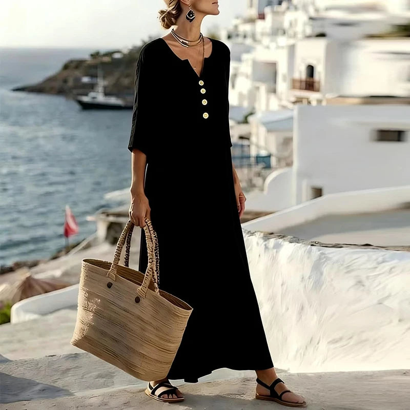 Maelle Button Front Boho Maxi Dress