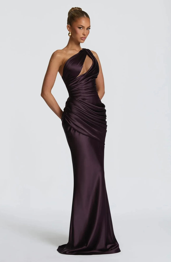 Laura Ruched Satin Wedding Guest Dress