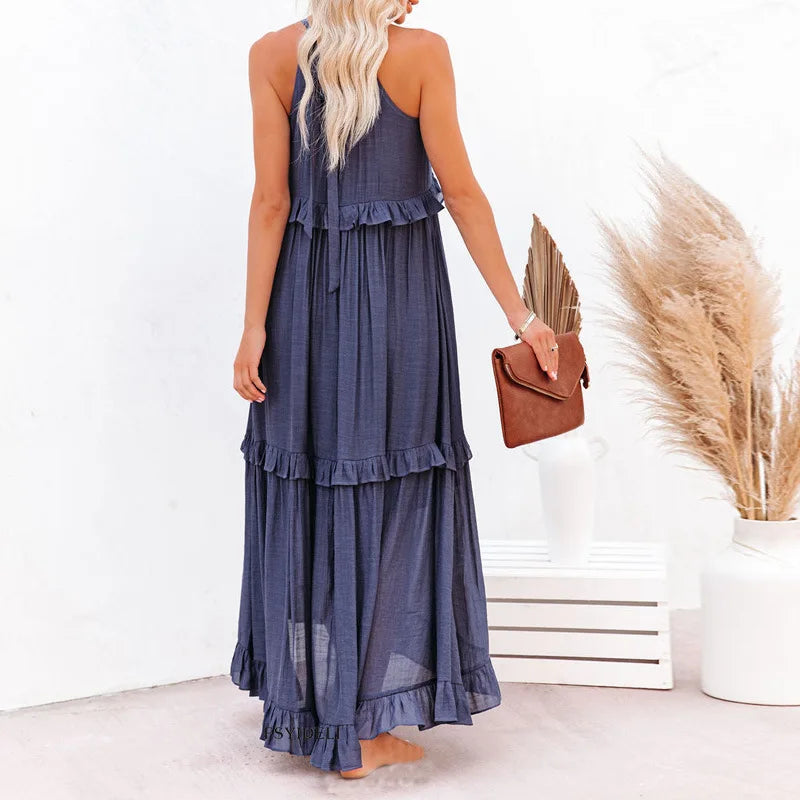 Avah Ruffle Trim Maxi Dress