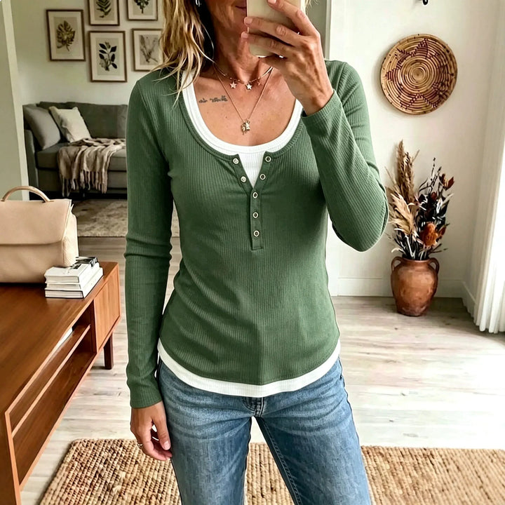 Brynn Half Button Ribbed Top