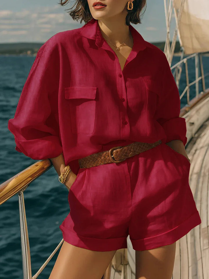 Avery Casual Long Sleeve Breasted Two-Piece Set