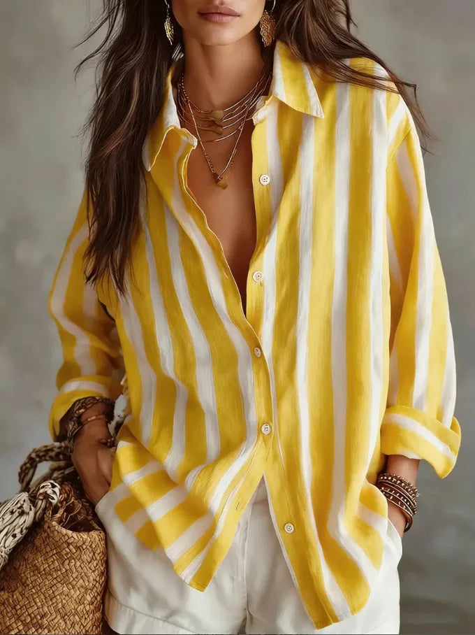 Quinn Striped Long Sleeve Casual Button Blouse