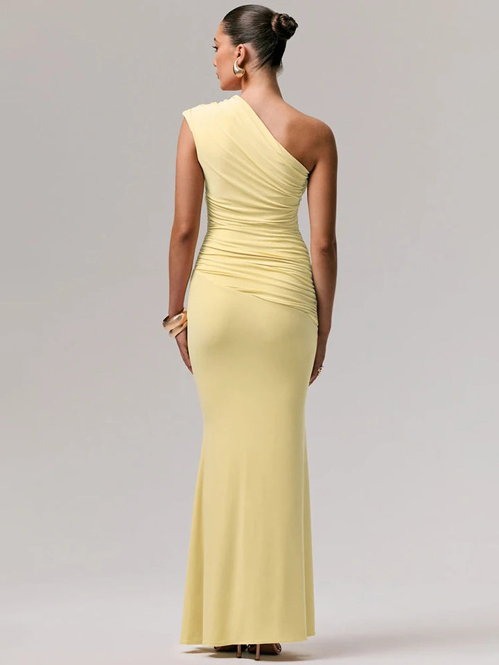 Bella Ruched One Shoulder Maxi Dress
