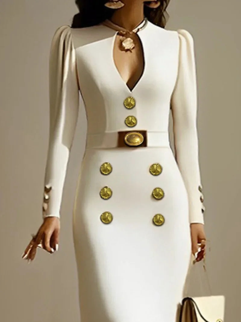 Genevieve Contoured Button Midi Dress