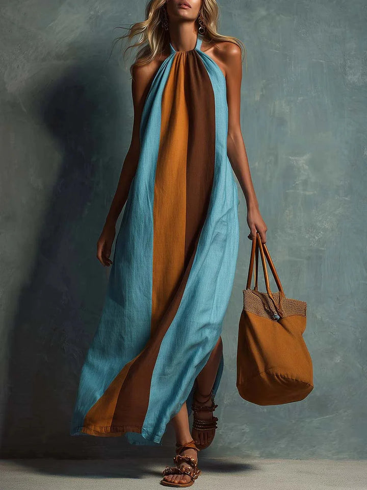 Zafira Color Block Halter Maxi Dress