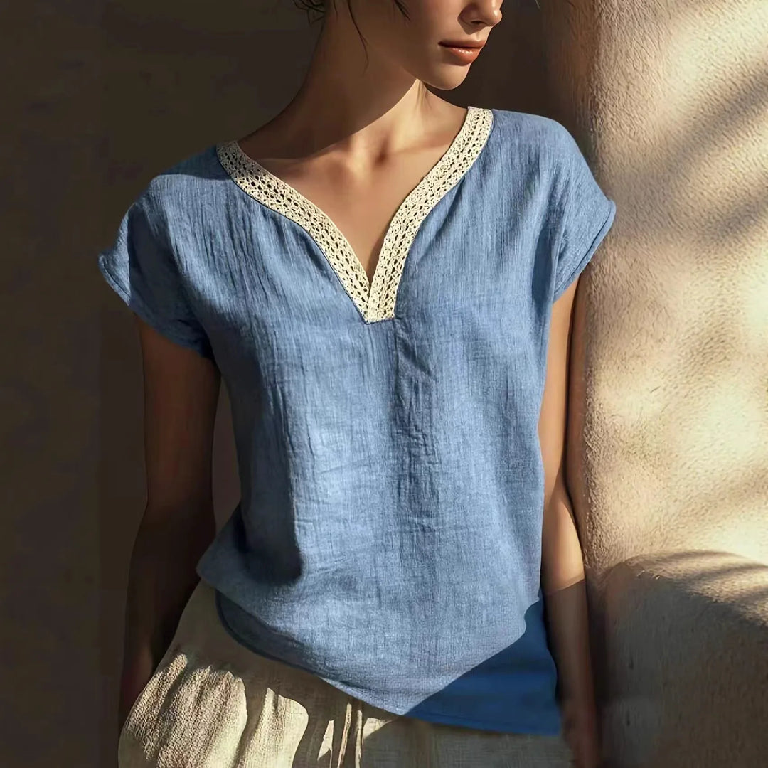 Phoebe Lace Trim Linen Blouse
