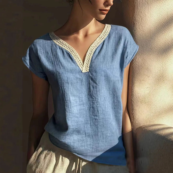 Phoebe Lace Trim Linen Blouse