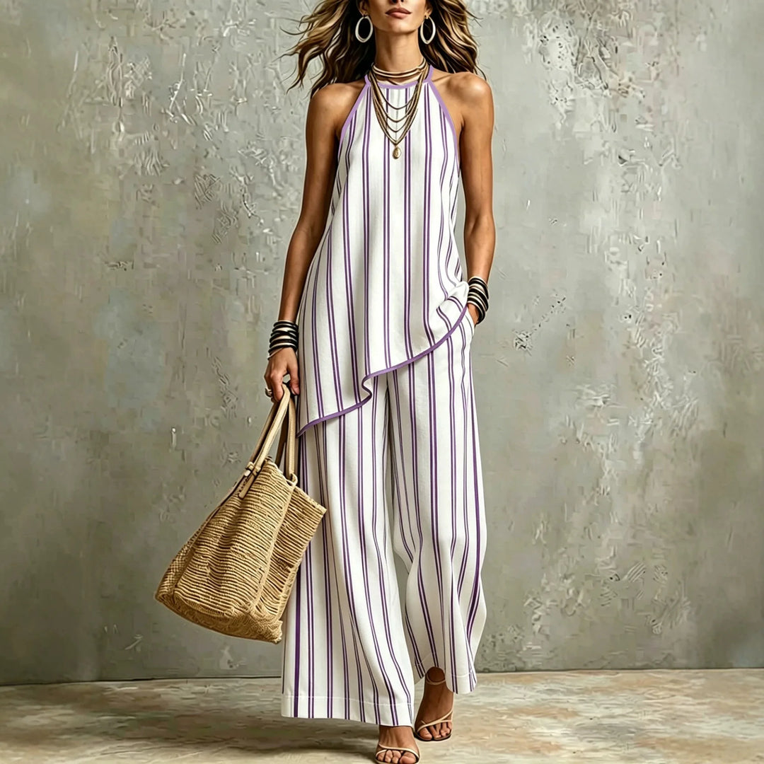 Sophie Striped Sleeveless Linen Wide Leg Jumpsuit