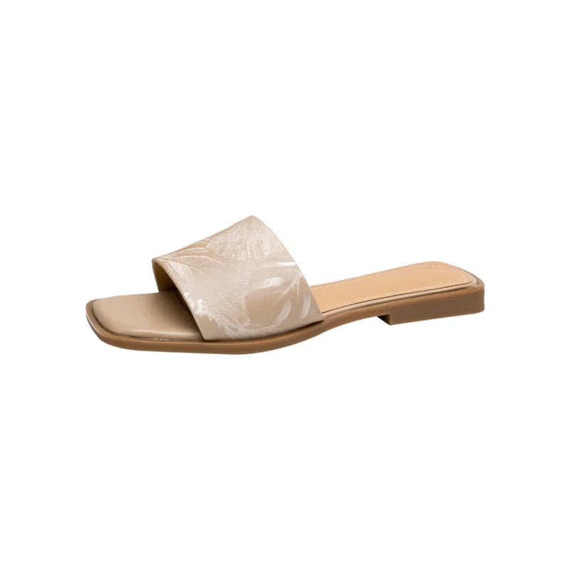 Serene Floral Embossed Square Toe Sandals