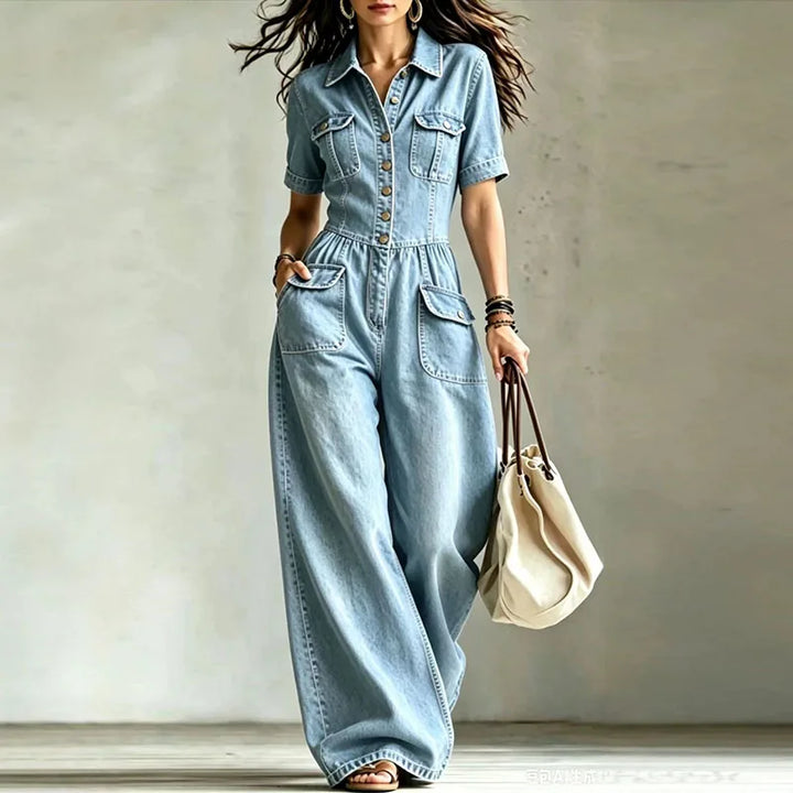 Delphine Denim Wide Leg Jumpsuit