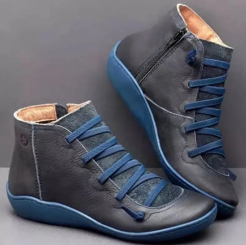 Navy blue lace-up ankle boots side profile detail