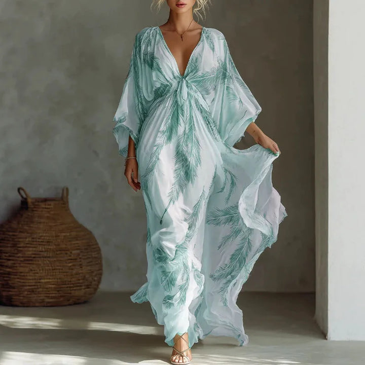 Isadora Feather Print Maxi Dress