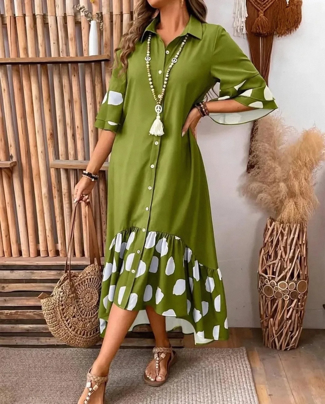 Paige Elegant Chic Polka Midi Dress