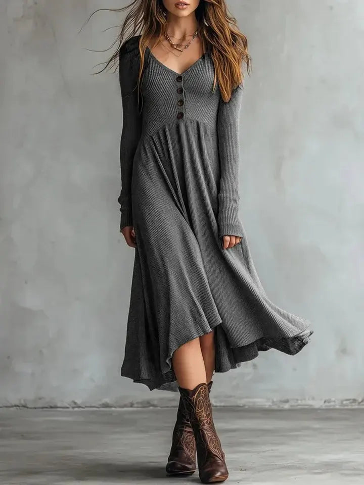 Coraline Long Sleeve A Line Midi Dress