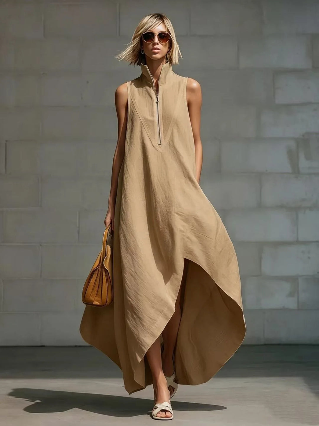 Rosalyn Sleeveless Half Zip Long Dress