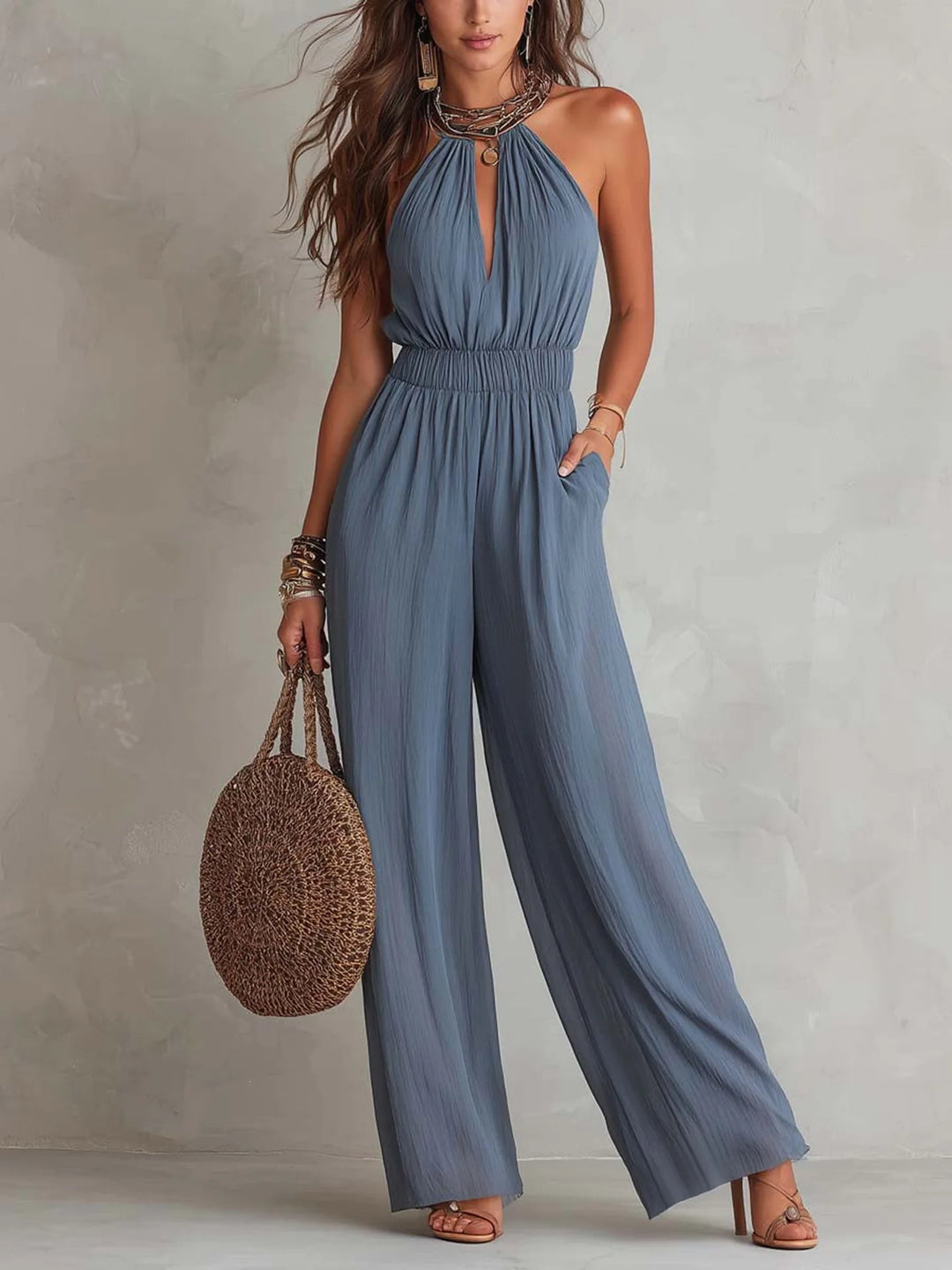 Delphine Halter Wide Leg Jumpsuit