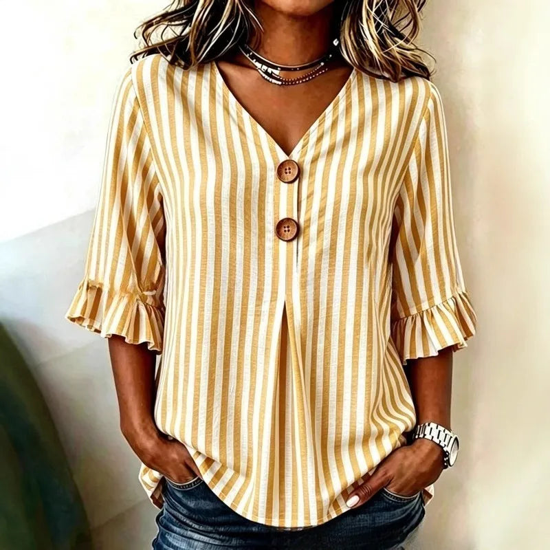 Hazel Striped Ruffle Sleeve Blouse