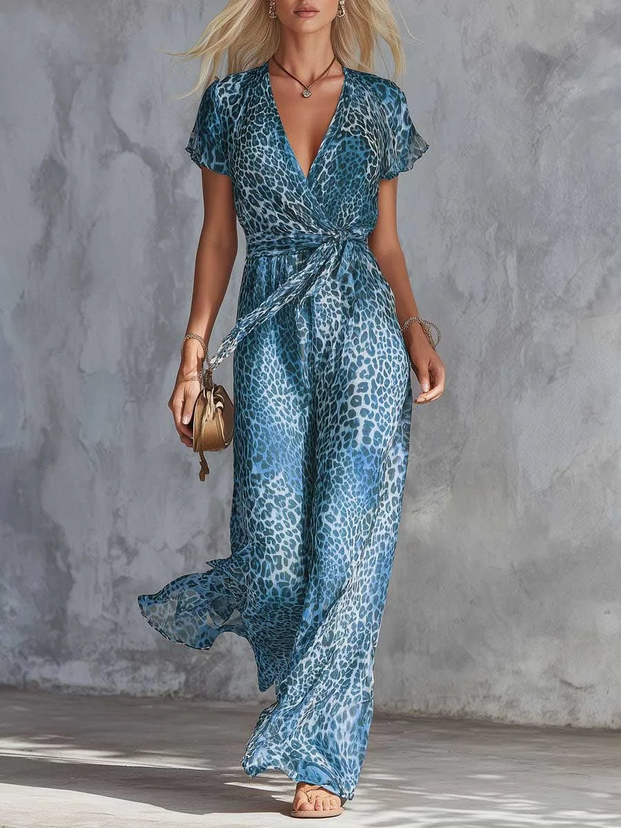 Evangeline Leopard Print Wide Leg Jumpsuit