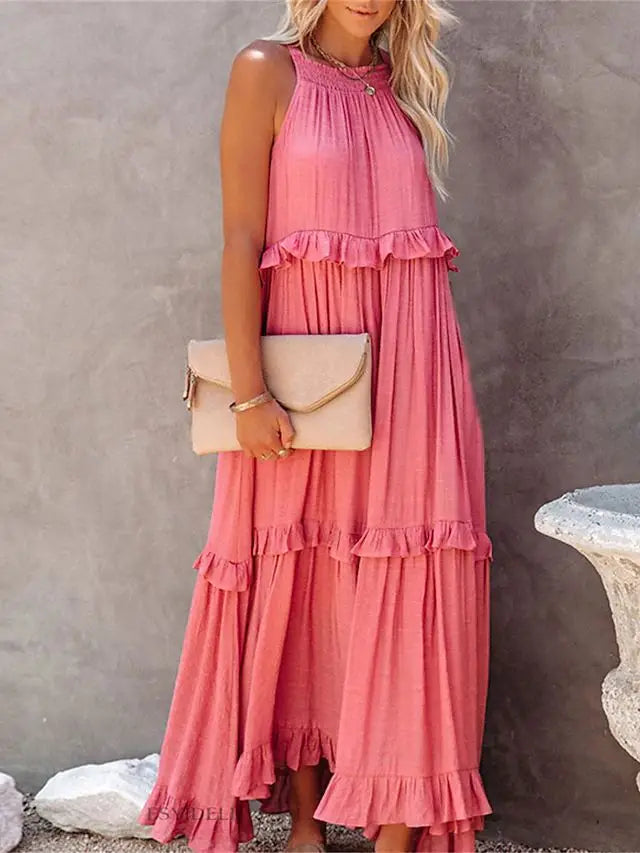 Avah Ruffle Trim Maxi Dress