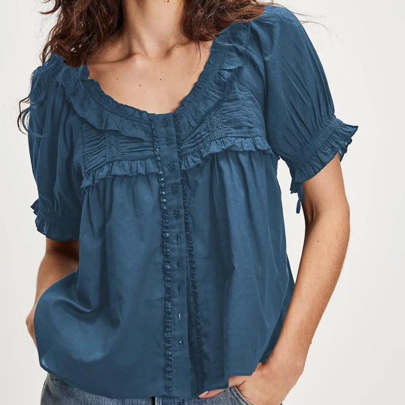 Winnie Ruffle Trim Scoop Neck Blouse