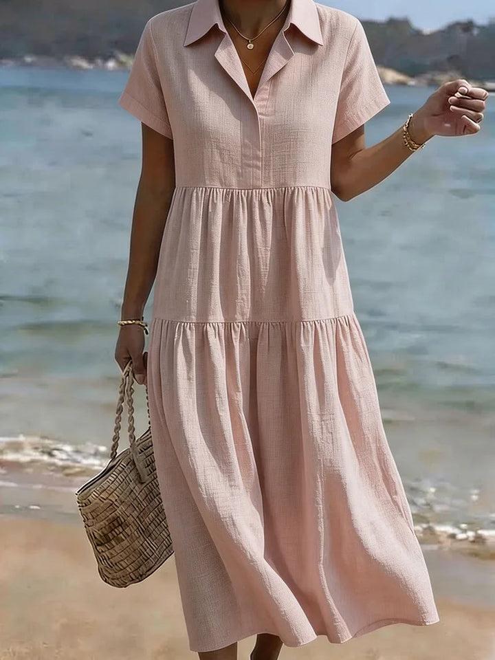 Willa Relaxed Tiered A Line Midi Shirt Dress