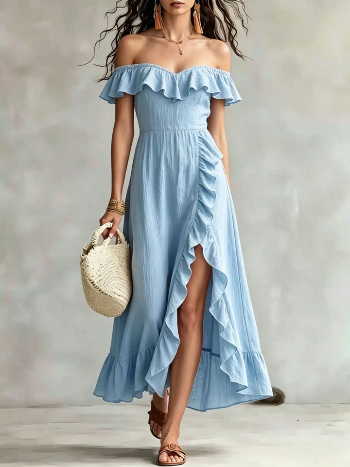 Arabella Off Shoulder Split Hem Maxi Dress
