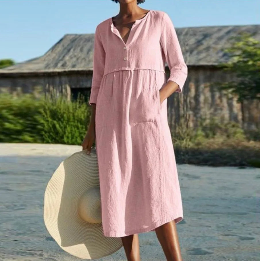 Evelina Pocket Linen Midi Dress