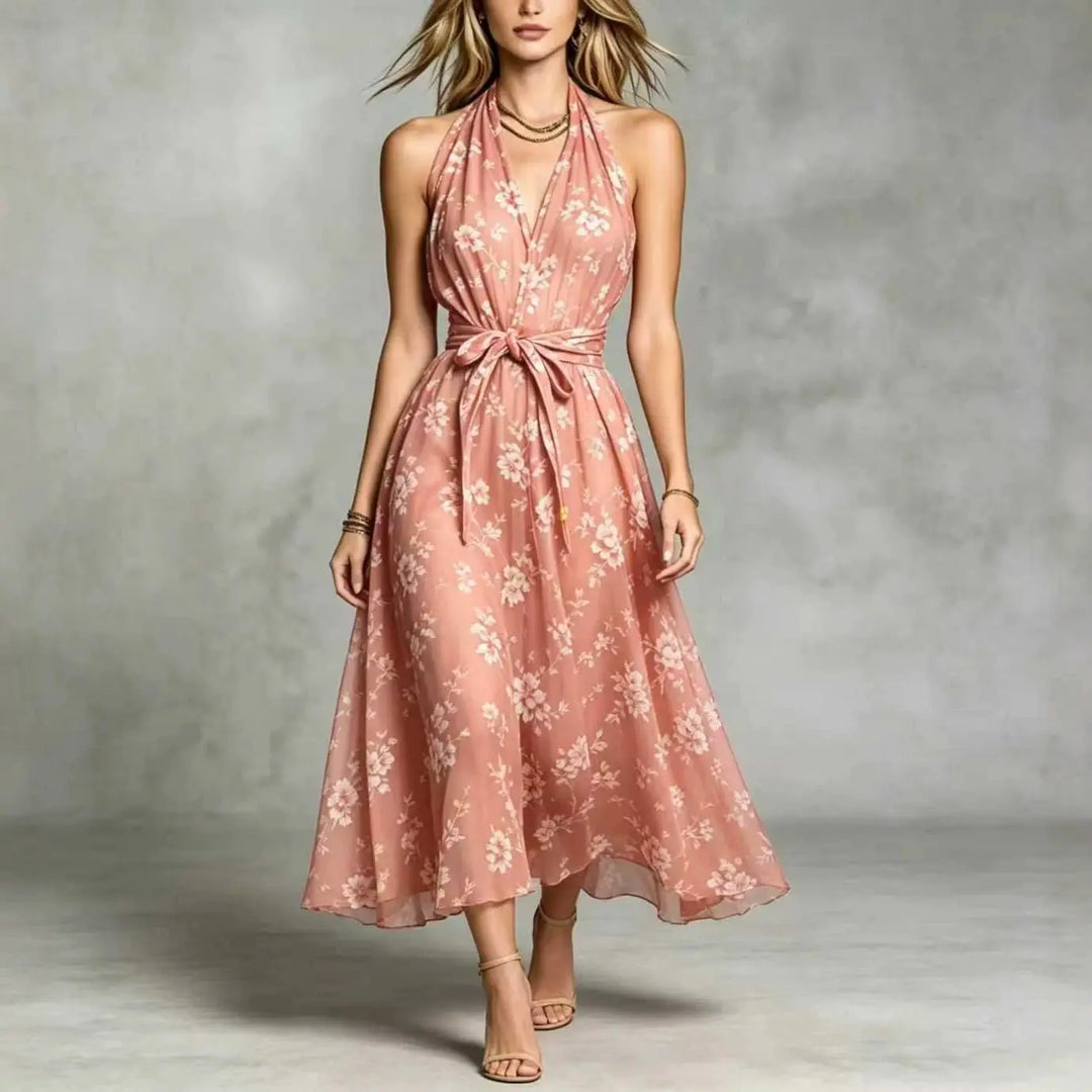 Marigold Bohemian Floral Print Wedding Guest Dress