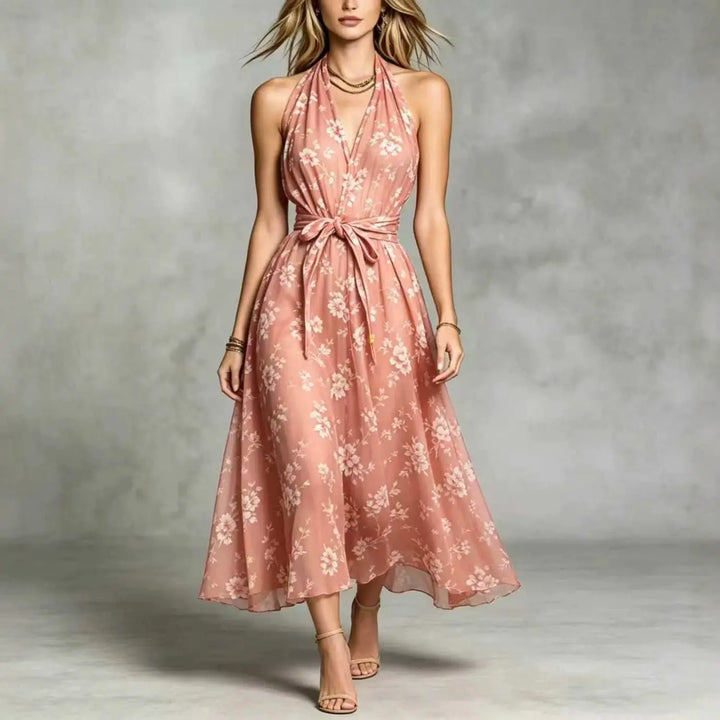 Marigold Bohemian Floral Print Wedding Guest Dress