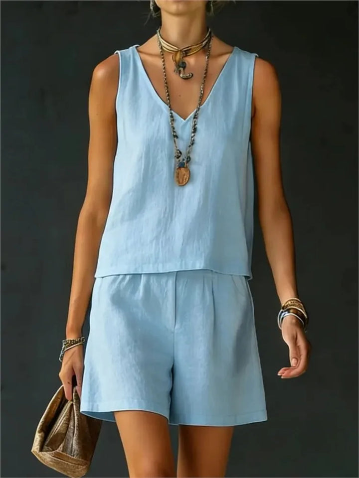 Diana Sleeveless V Neck Short Set