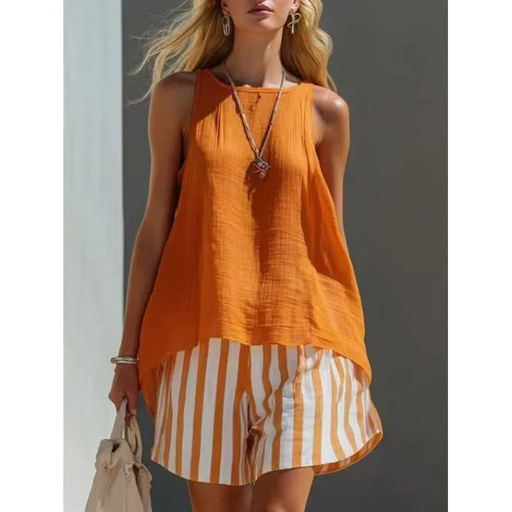 Belle Sleeveless Tank And Striped Shorts Set