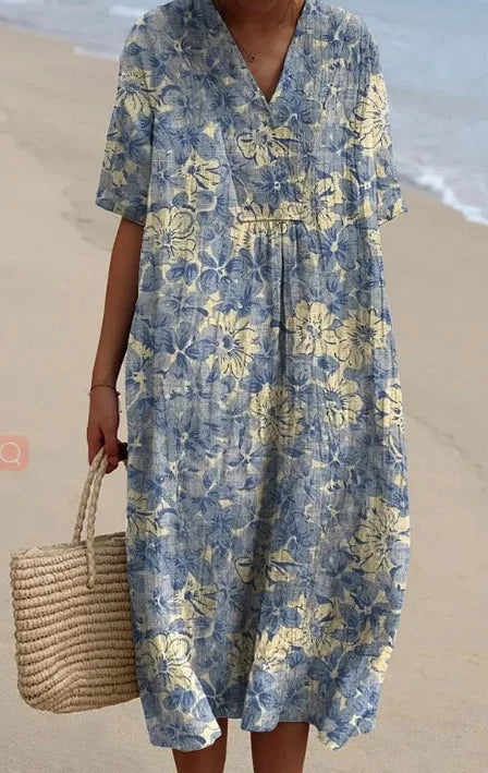 Mallory Printed V Neck Midi Dress