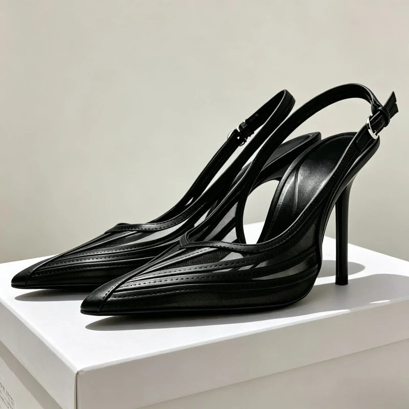 Mary Mesh Pointed Toe Slingback Heels