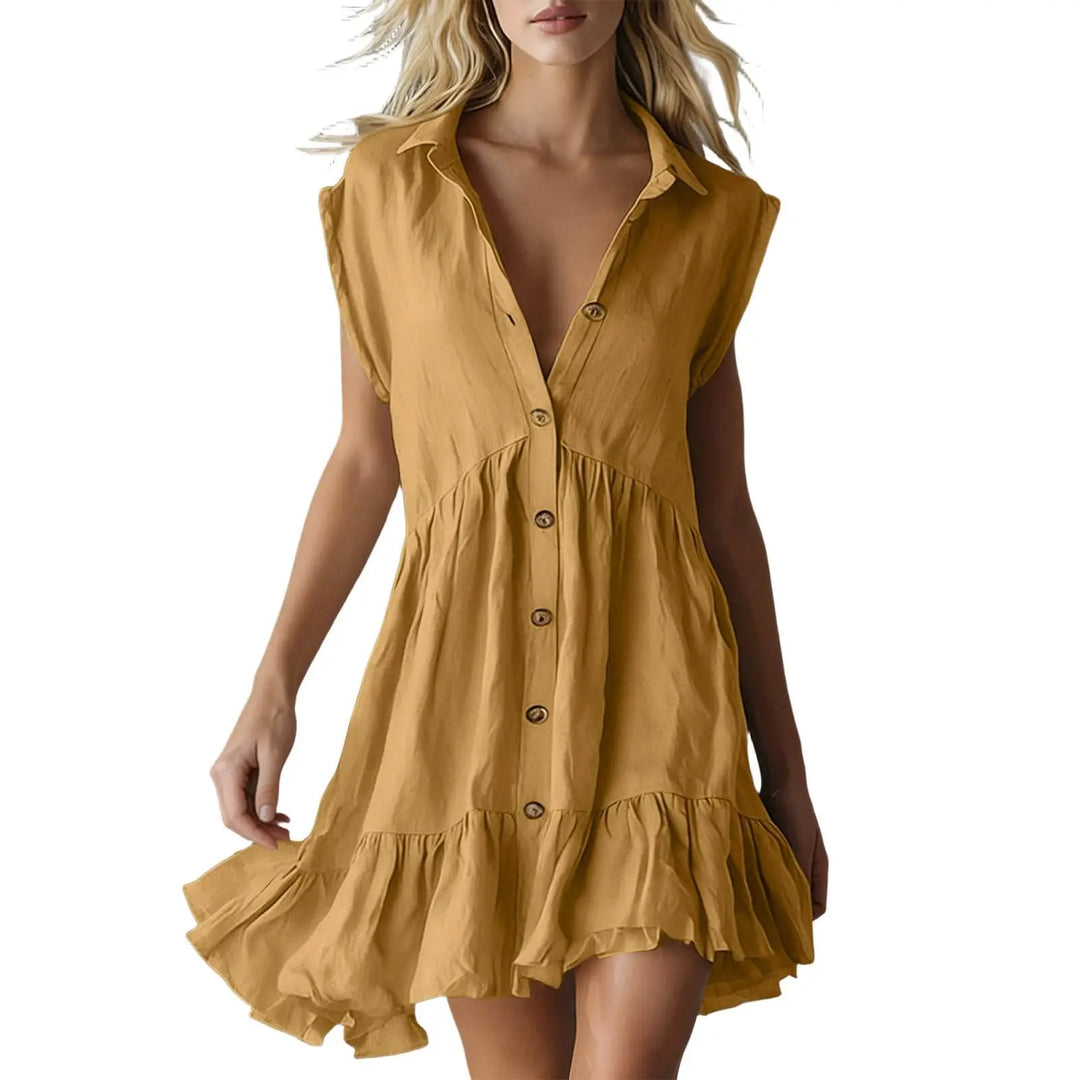 Gemma Ruffle Button Front A Line Mini Dress