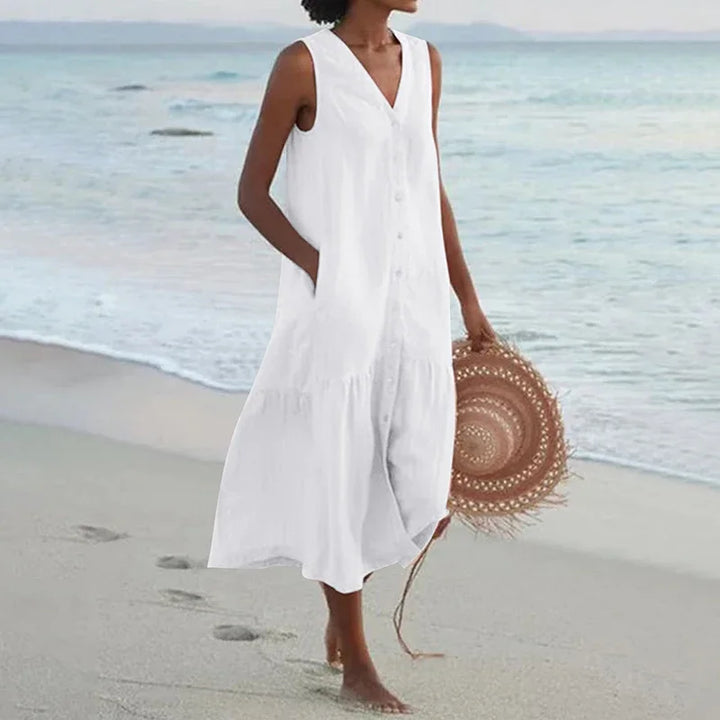 Rosaline Relaxed V Neck Midi Dress