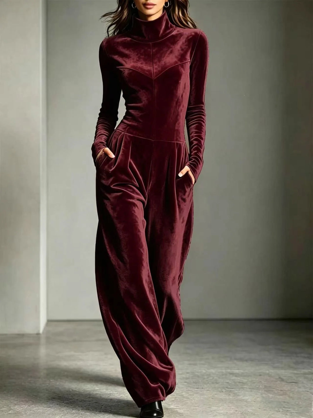Elara Velvet High Neck Jumpsuit
