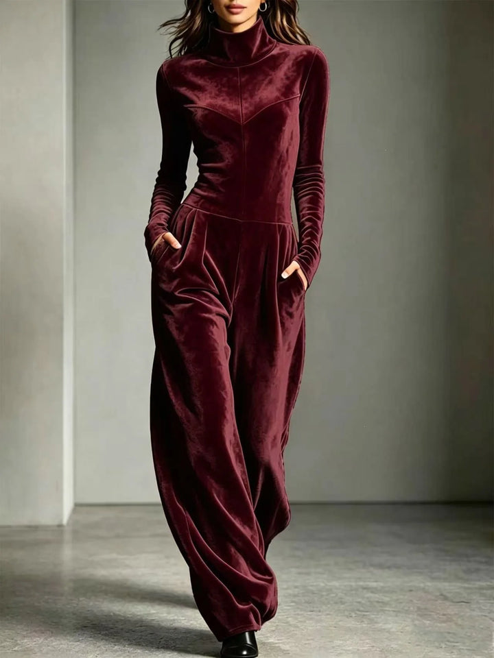 Elara Velvet High Neck Jumpsuit