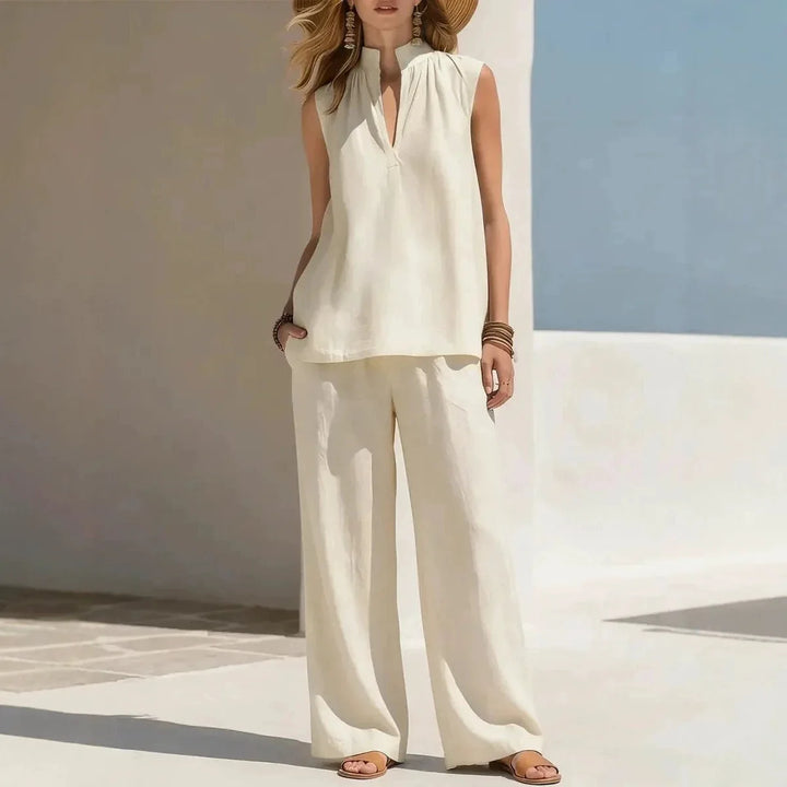 Margaret Stand Collar Sleeveless Matching Set