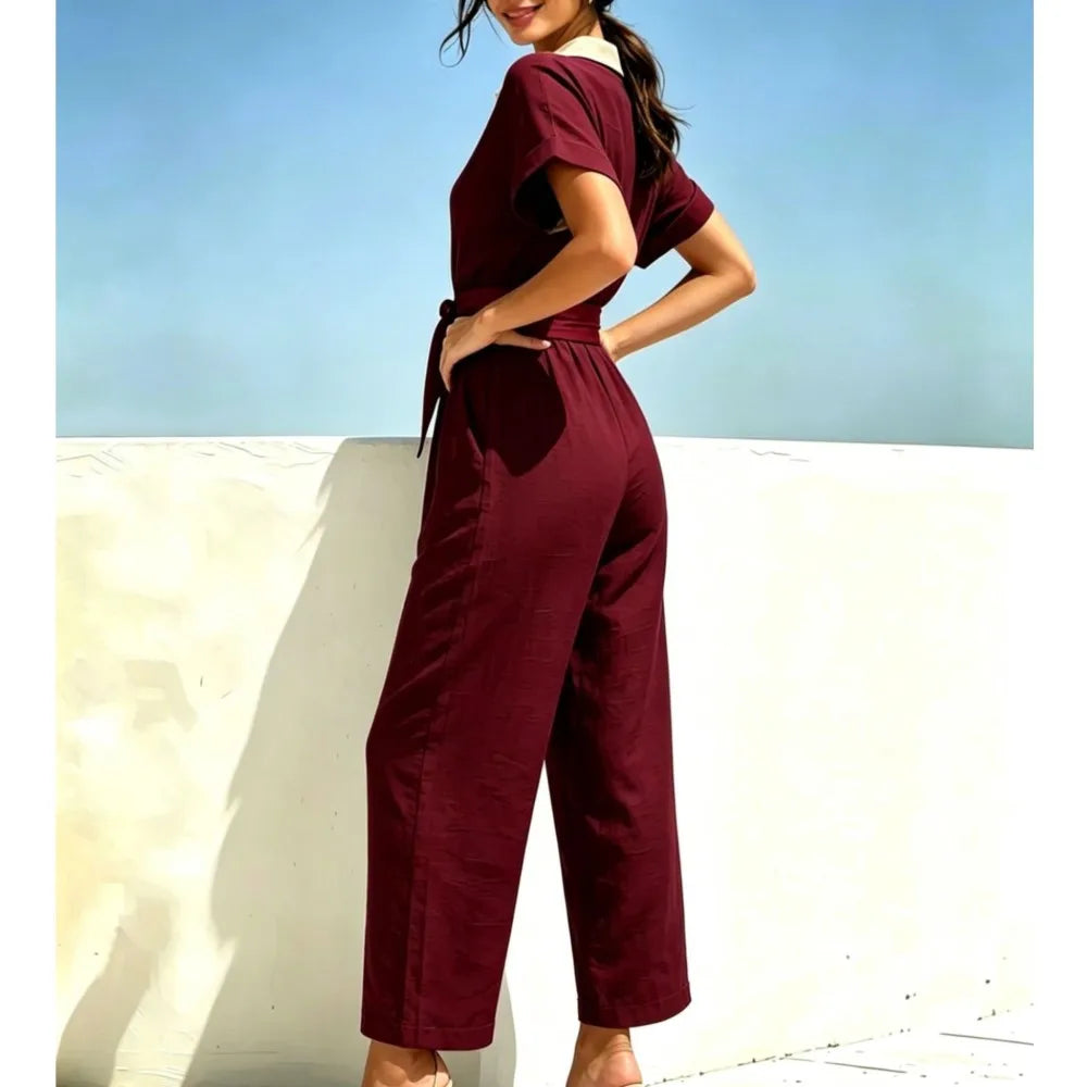 Olivia Belted Short Sleeve Jumpsuit
