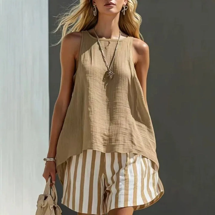 Belle Sleeveless Tank And Striped Shorts Set