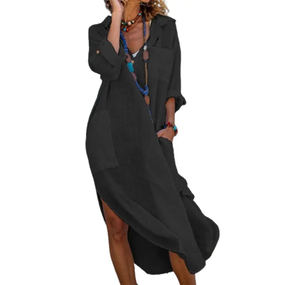 Mallory Flowing Linen Long Shirt Dress