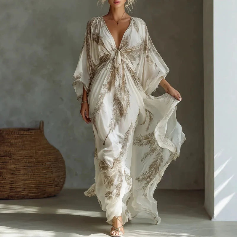 Isadora Feather Print Maxi Dress