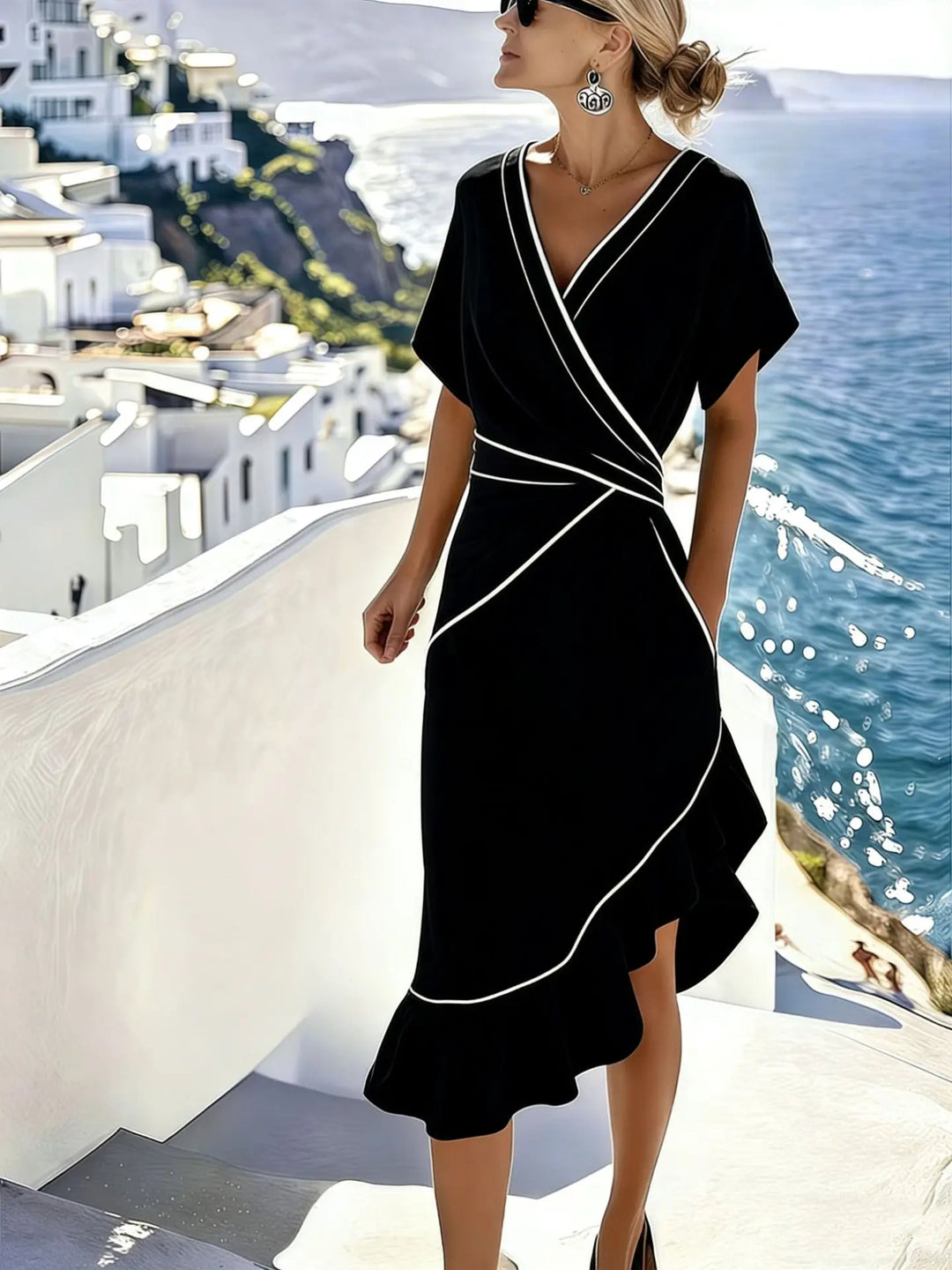 Elara Ruffle Bohemian Wrap Midi Dress